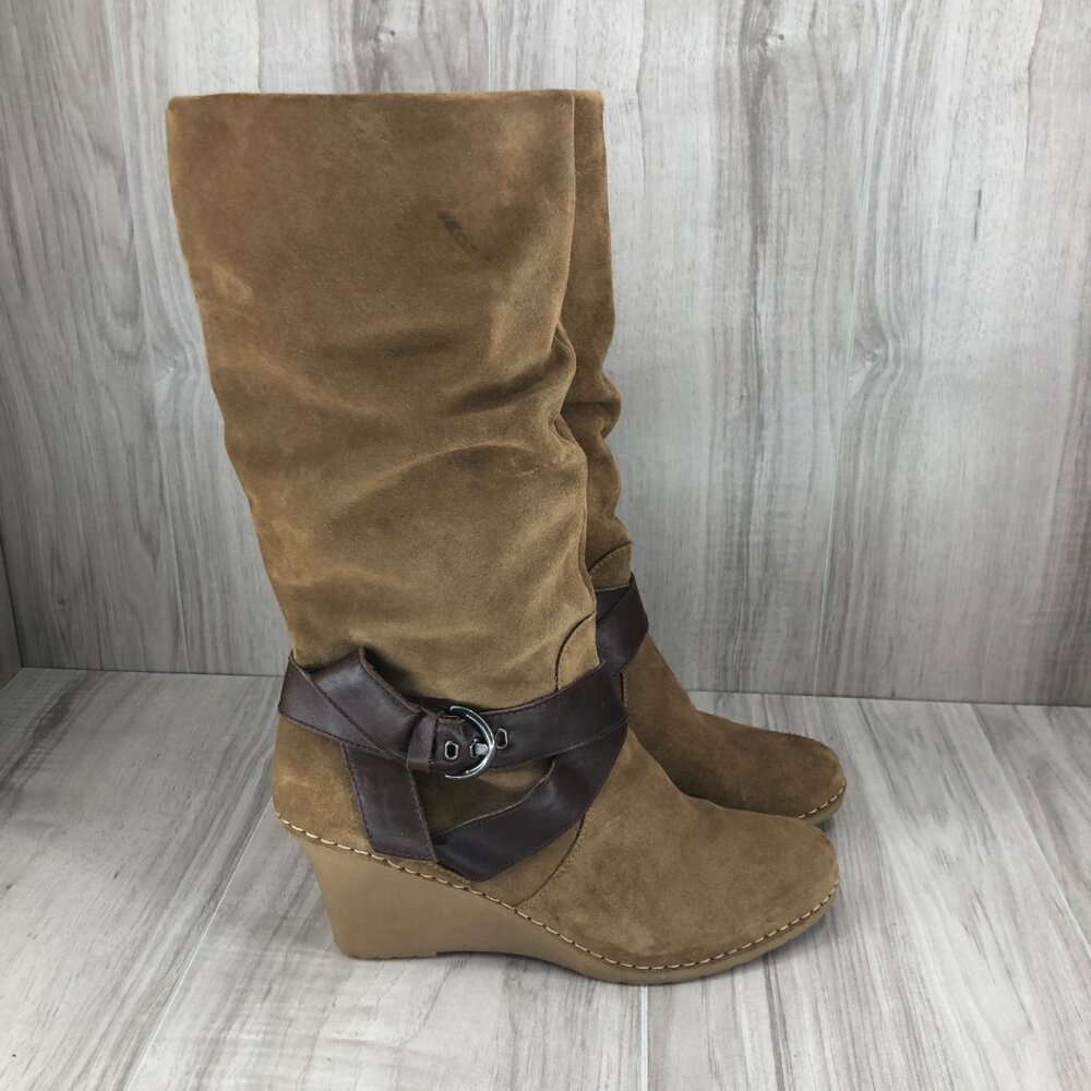 Bettye Muller Wedge Boots Womens EU 38 Brown Suede Pull On